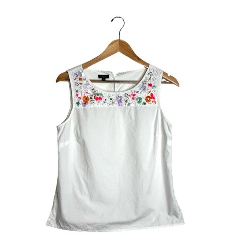 Talbots Sleeveless Top Sequins White Size 6P Cotton Coastal Bright Crisp